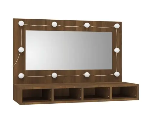 Spoguļskapītis Ar Led, Brūna Koka Krāsa, 90X31,5X62 Cm Vidaxl