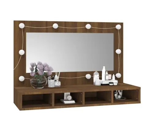 Spoguļskapītis Ar Led, Brūna Koka Krāsa, 90X31,5X62 Cm Vidaxl