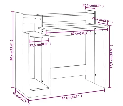 Kirjutuslaud Led-Tuledega, Pruun Tamm, 97 X 45 X 90 Cm