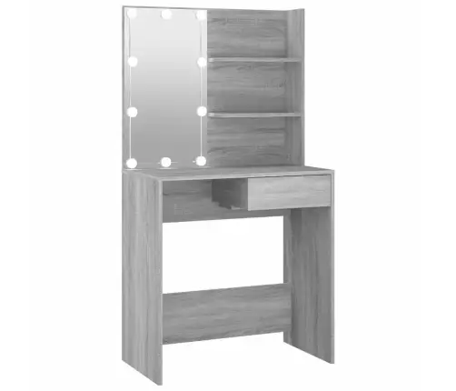 Spoguļgaldiņš Ar Led, Pelēka Ozolkoka Krāsa, 74,5X40X141 Cm Vidaxl