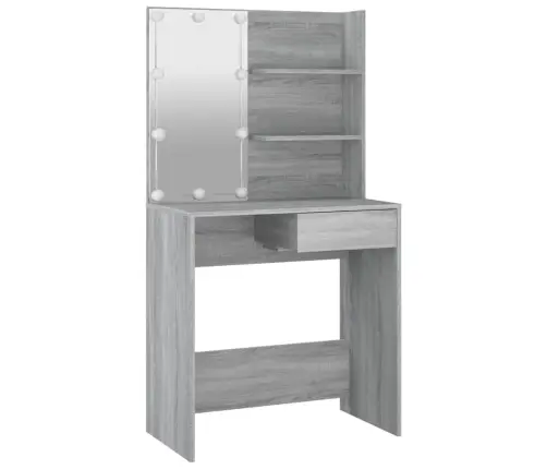 Spoguļgaldiņš Ar Led, Pelēka Ozolkoka Krāsa, 74,5X40X141 Cm Vidaxl