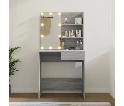 Spoguļgaldiņš Ar Led, Pelēka Ozolkoka Krāsa, 74,5X40X141 Cm Vidaxl