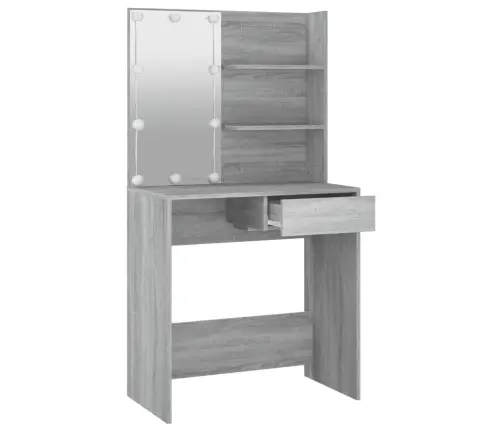 Spoguļgaldiņš Ar Led, Pelēka Ozolkoka Krāsa, 74,5X40X141 Cm Vidaxl