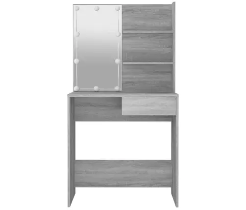 Spoguļgaldiņš Ar Led, Pelēka Ozolkoka Krāsa, 74,5X40X141 Cm Vidaxl