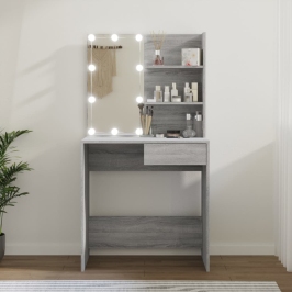 Kosmetinis Staliukas Su Led, Pilkas Ąžuolo, 74,5X40X141Cm
