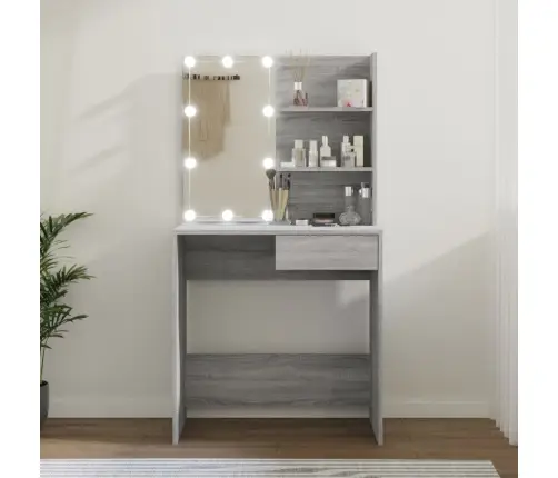 Spoguļgaldiņš Ar Led, Pelēka Ozolkoka Krāsa, 74,5X40X141 Cm Vidaxl