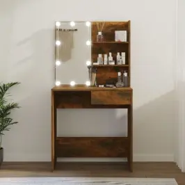 Spoguļgaldiņš Ar Led, Ozolkoka Krāsa, 74,5X40X141 Cm Vidaxl