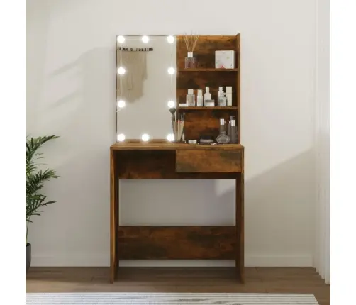 Spoguļgaldiņš Ar Led, Ozolkoka Krāsa, 74,5X40X141 Cm Vidaxl