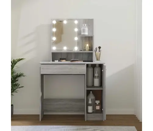 Kosmetinis Staliukas Su Led, Pilkas Ąžuolo, 86,5X35X136Cm