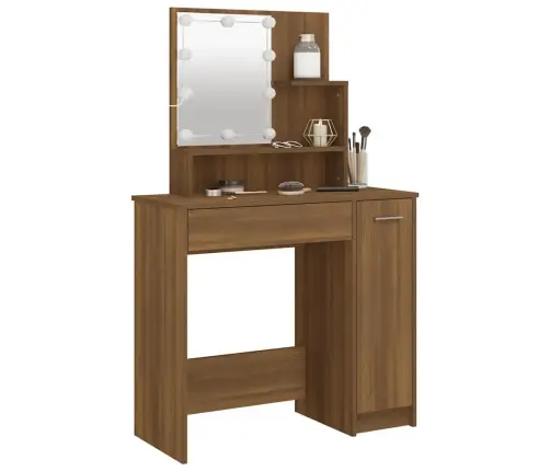 Spoguļgaldiņš Ar Led, Ozolkoka Krāsa, 86,5X35X136 Cm Vidaxl