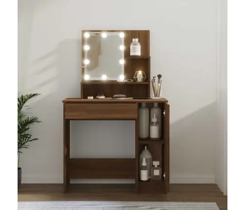 Spoguļgaldiņš Ar Led, Ozolkoka Krāsa, 86,5X35X136 Cm Vidaxl