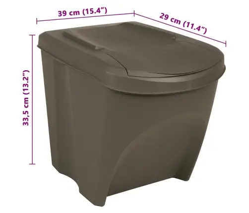 Virnastatavad Prügikastid 3 Tk, Hall, 75 L, Polüpropüleen