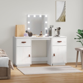 Spoguļgaldiņa Komplekts, Led, Balts, Priedes Masīvkoks Vidaxl
