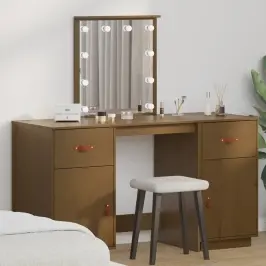 Spoguļgaldiņa Komplekts, Led, Medus Brūns, Priedes Masīvkoks Vidaxl