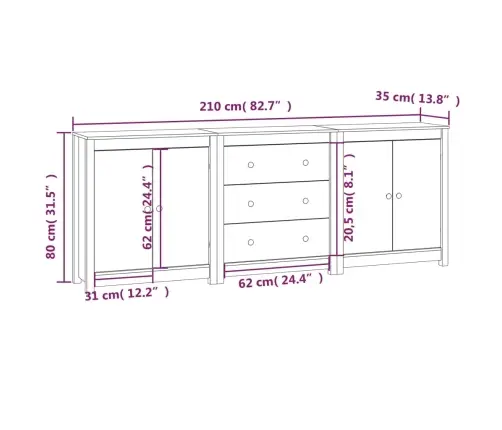 Kumode, 210X35X80 Cm, Priedes Masīvkoks Vidaxl