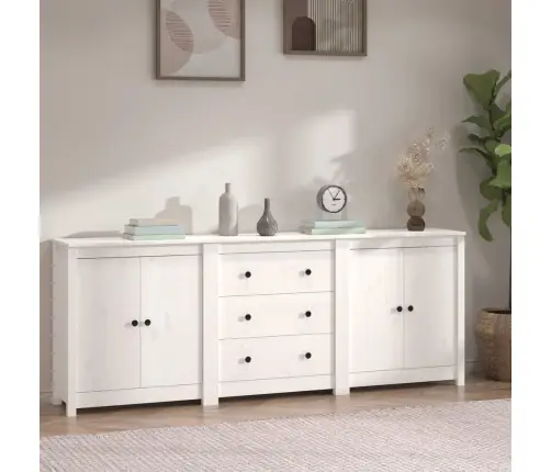 Kumode, Balta, 210X35X80 Cm, Priedes Masīvkoks Vidaxl