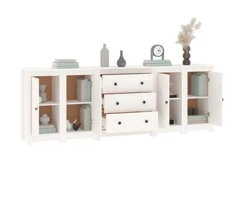 Kumode, Balta, 230X35X80 Cm, Priedes Masīvkoks Vidaxl