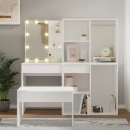 Kosmetinio Staliuko Komplektas Su Led, Baltas, Apdirbta Mediena
