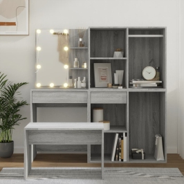 Kosmetinio Staliuko Komplektas Su Led, Pilkas Ąžuolo, Mediena
