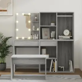 Spoguļgaldiņa Komplekts, Led, Pelēks Inženierijas Koks Vidaxl