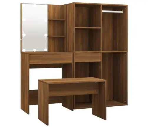 Spoguļgaldiņa Komplekts, Led, Ozola Krāsas Inženierijas Koks Vidaxl