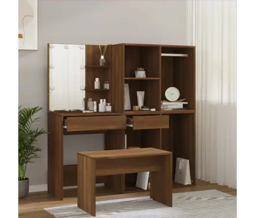 Spoguļgaldiņa Komplekts, Led, Ozola Krāsas Inženierijas Koks Vidaxl