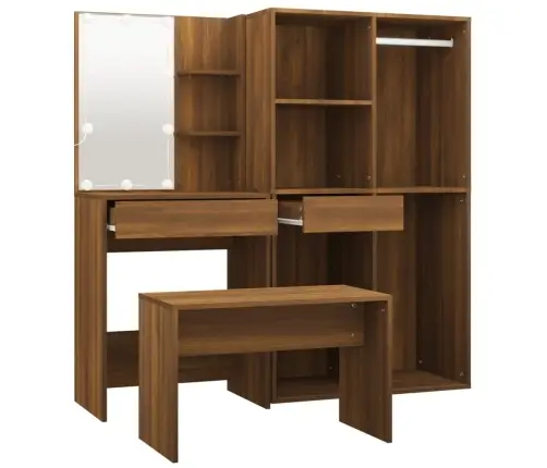 Spoguļgaldiņa Komplekts, Led, Ozola Krāsas Inženierijas Koks Vidaxl