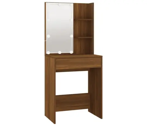 Spoguļgaldiņa Komplekts, Led, Ozola Krāsas Inženierijas Koks Vidaxl