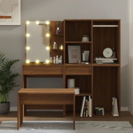 Kosmetinio Staliuko Komplektas Su Led, Rudas Ąžuolo, Mediena