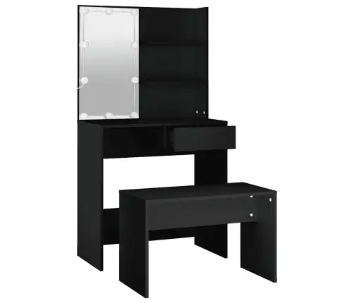 Spoguļgaldiņa Komplekts, Led, Inženierijas Koks, Melns Vidaxl