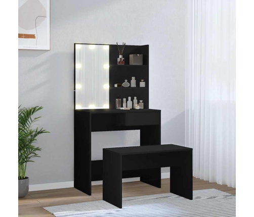Spoguļgaldiņa Komplekts, Led, Inženierijas Koks, Melns Vidaxl