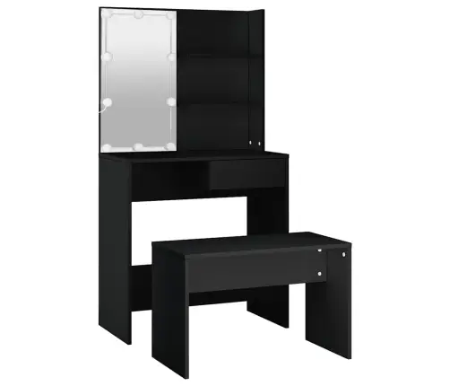 Spoguļgaldiņa Komplekts, Led, Inženierijas Koks, Melns Vidaxl