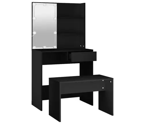 Spoguļgaldiņa Komplekts, Led, Inženierijas Koks, Melns Vidaxl