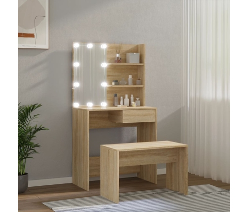 Spoguļgaldiņa Komplekts, Led, Ozola Krāsas Inženierijas Koks Vidaxl