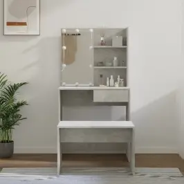 Kosmetinio Staliuko Komplektas Su Led, Betono Pilkas, Mediena