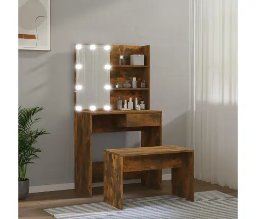 Kosmetinio Staliuko Komplektas Su Led, Dūminio Ąžuolo, Mediena