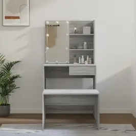 Spoguļgaldiņa Komplekts, Led, Pelēks Inženierijas Koks Vidaxl