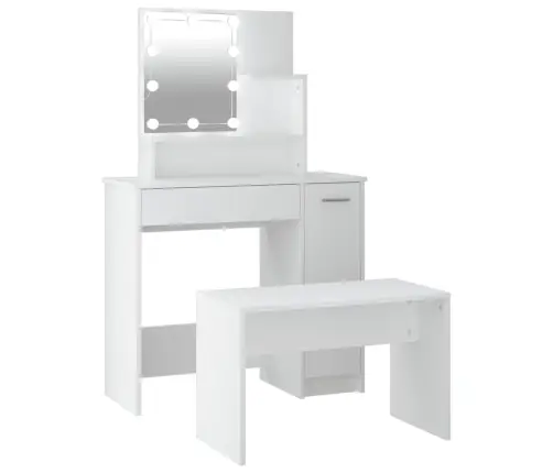 Spoguļgaldiņa Komplekts, Led, Balts Inženierijas Koks Vidaxl