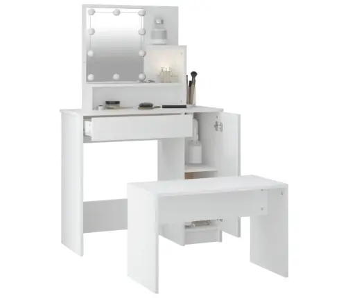 Spoguļgaldiņa Komplekts, Led, Balts Inženierijas Koks Vidaxl