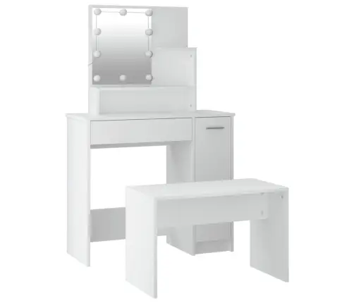 Spoguļgaldiņa Komplekts, Led, Balts Inženierijas Koks Vidaxl