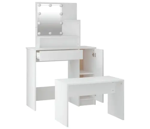 Spoguļgaldiņa Komplekts, Led, Balts Inženierijas Koks Vidaxl