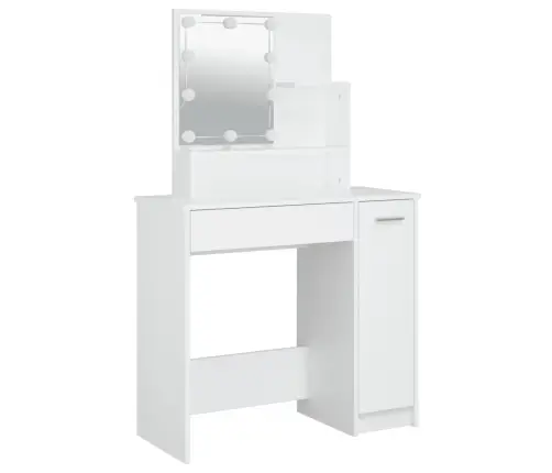 Spoguļgaldiņa Komplekts, Led, Balts Inženierijas Koks Vidaxl