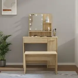 Spoguļgaldiņa Komplekts, Led, Ozola Krāsas Inženierijas Koks Vidaxl Spoguļgaldiņa Komplekts, Led, Ozola Krāsas Inženierijas Koks Vidaxl