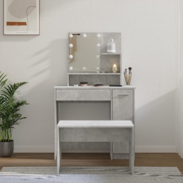 Kosmetinio Staliuko Komplektas Su Led, Betono Pilkas, Mediena