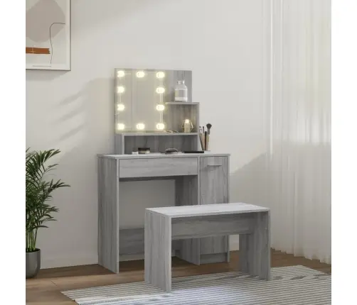 Kosmetinio Staliuko Komplektas Su Led, Pilkas Ąžuolo, Mediena