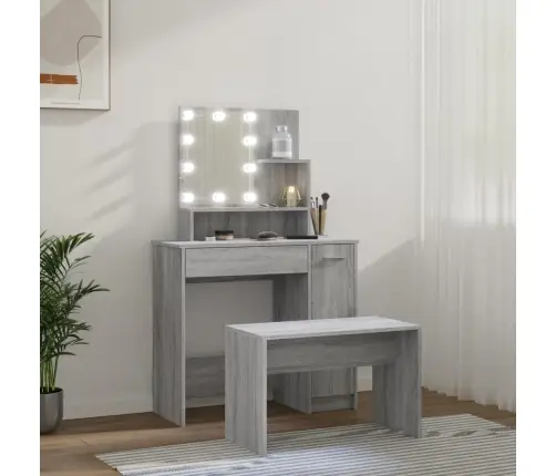 Kosmetinio Staliuko Komplektas Su Led, Pilkas Ąžuolo, Mediena