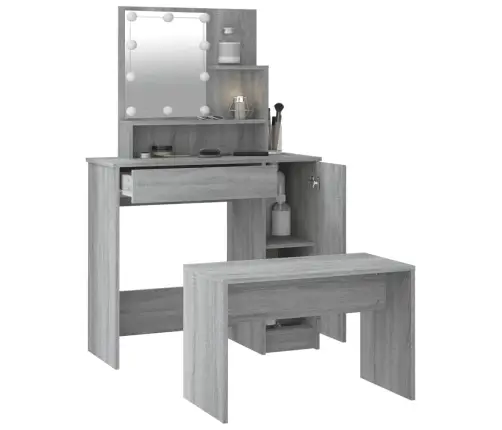 Kosmetinio Staliuko Komplektas Su Led, Pilkas Ąžuolo, Mediena