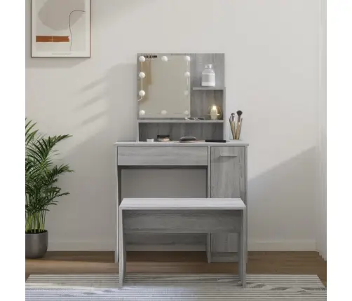 Kosmetinio Staliuko Komplektas Su Led, Pilkas Ąžuolo, Mediena