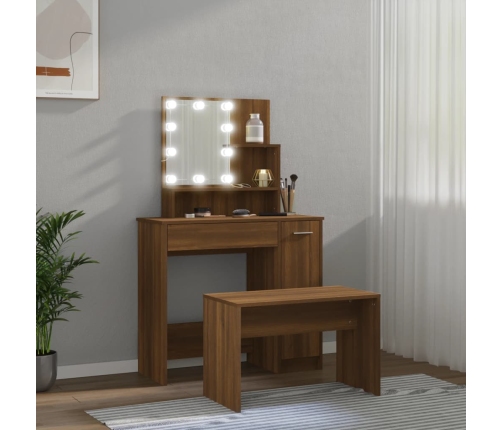 Kosmetinio Staliuko Komplektas Su Led, Rudas Ąžuolo, Mediena