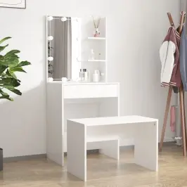 Spoguļgaldiņa Komplekts, Led, Balts Inženierijas Koks Vidaxl